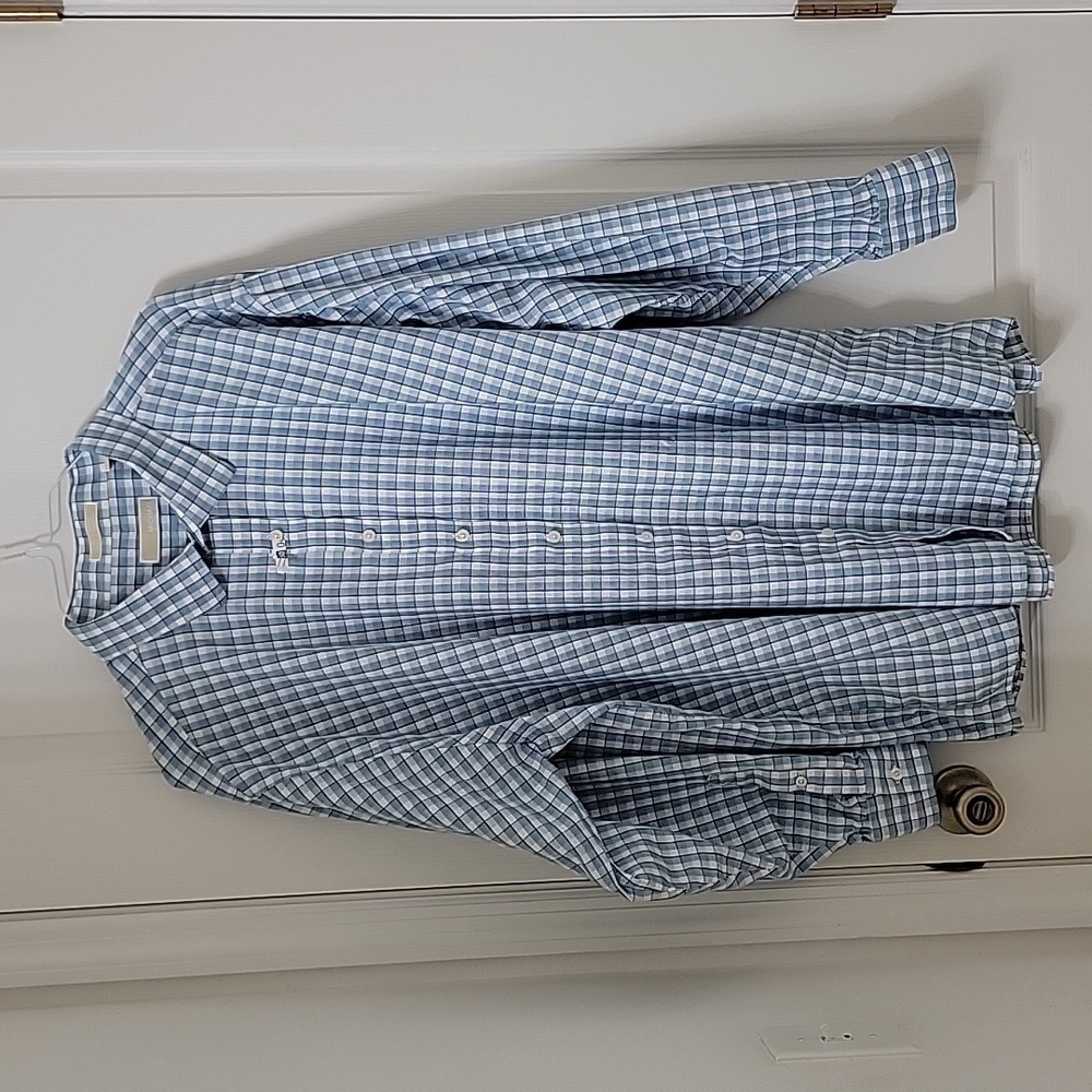 Michael Michael Kors, Blue & White Checkered Button Down Shirt, Size 20, 36/37 T
